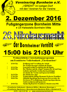 Weihnachtsmarkt in Bornheim am 02.12.2016 – Helfer gesucht – Besuchen sie uns am Stand